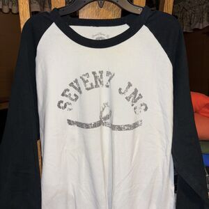 Seven 7 Jeans BLACK WHITE Cotton Long Sleeve Logo Baseball Shirt Mens Sz XL